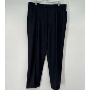 Corneliani Mens Dress Pants Sz L 37x32 Black Striped 100% Extra Fine Virgin Wool